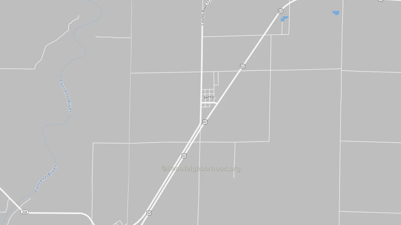 Walk Grade map of 72424, AR, walkable areas in green and car-dependent areas in red