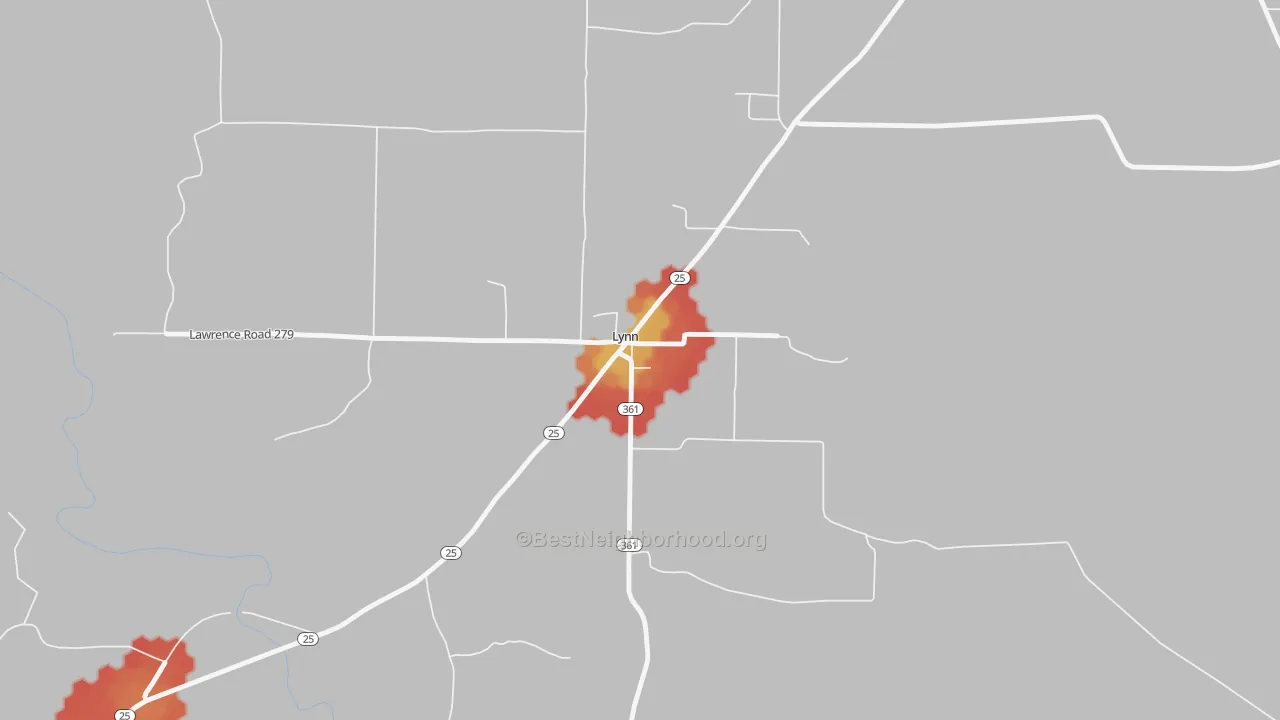 Walk Grade map of 72440, AR, walkable areas in green and car-dependent areas in red