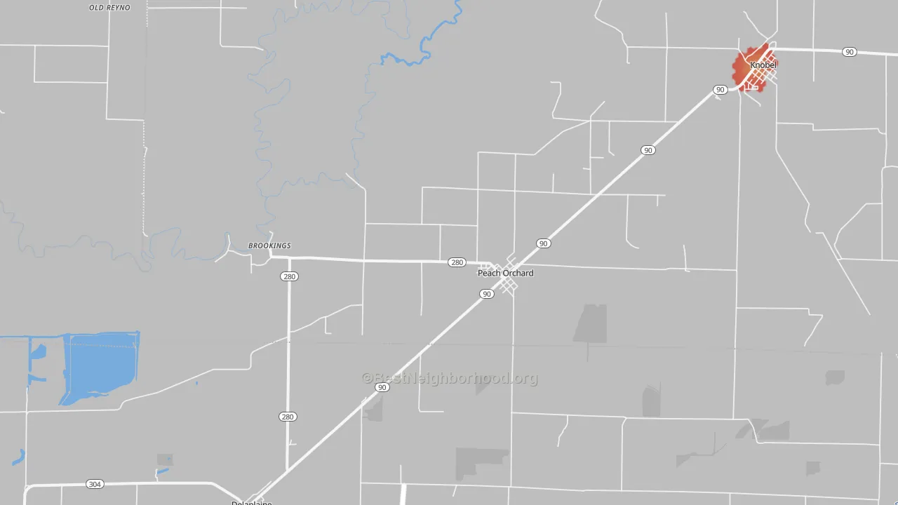 Walk Grade map of 72453, AR, walkable areas in green and car-dependent areas in red