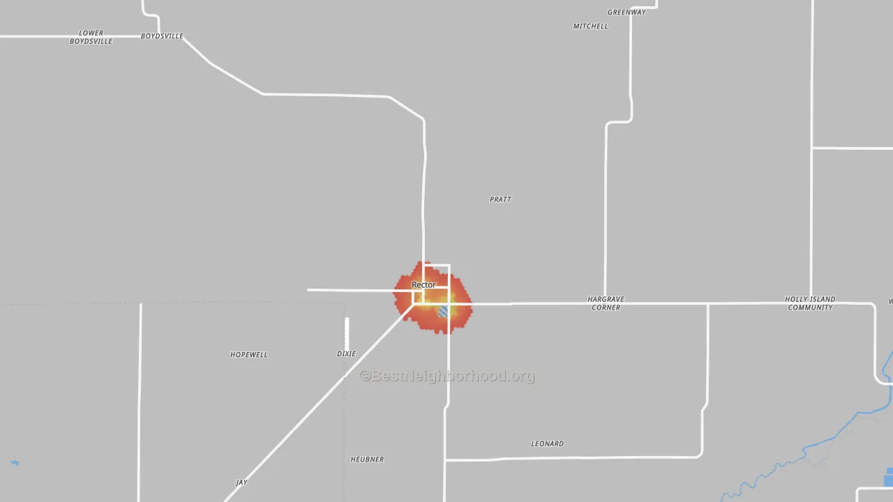 Walk Grade map of 72461, AR, walkable areas in green and car-dependent areas in red