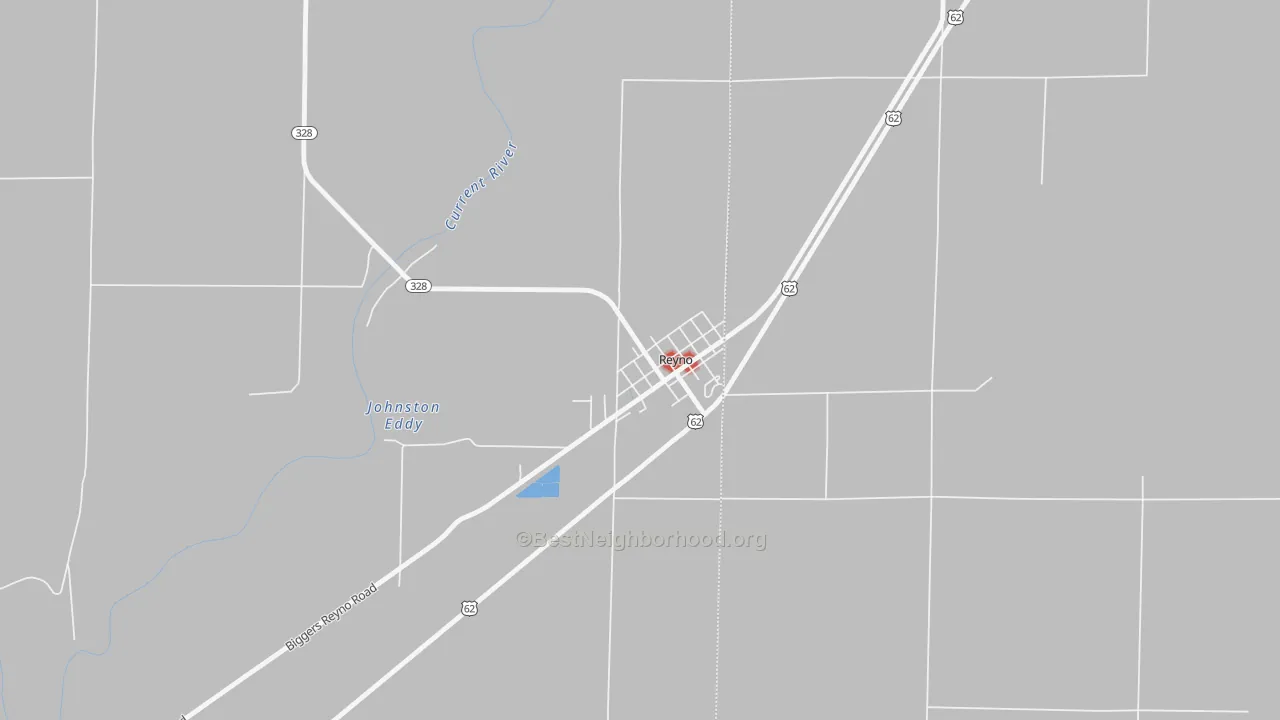 Walk Grade map of 72462, AR, walkable areas in green and car-dependent areas in red