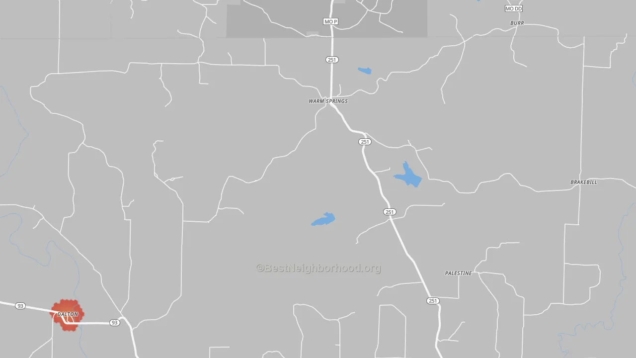 Walk Grade map of 72478, AR, walkable areas in green and car-dependent areas in red