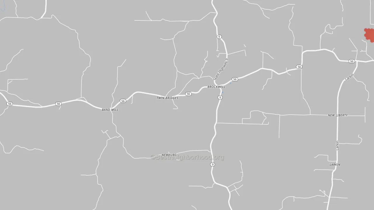 Walk Grade map of 72517, AR, walkable areas in green and car-dependent areas in red