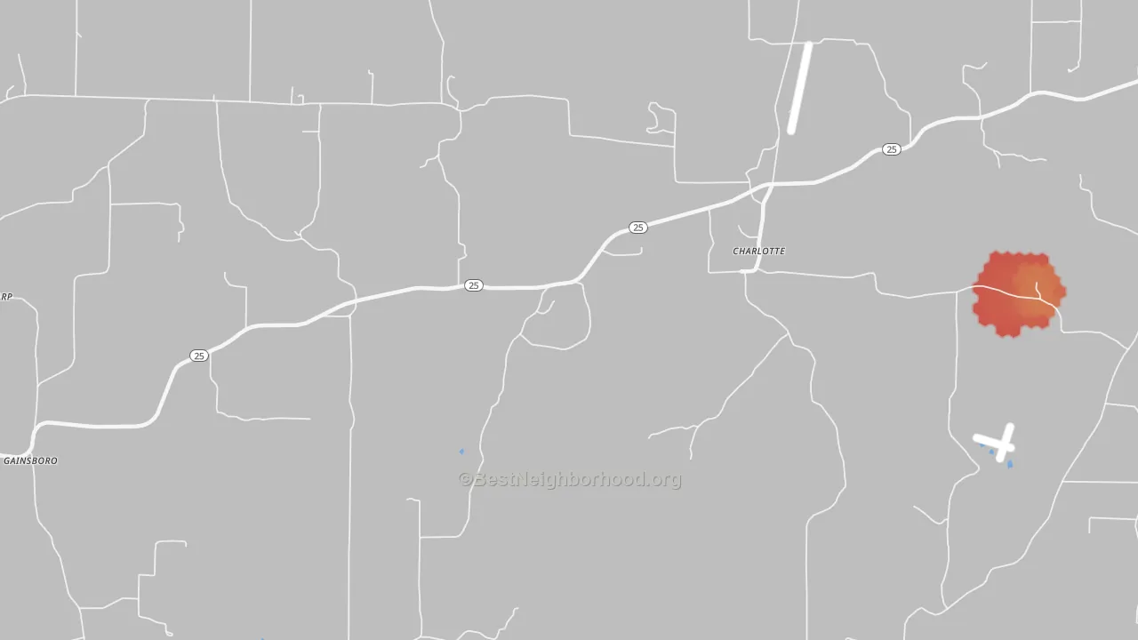 Walk Grade map of 72522, AR, walkable areas in green and car-dependent areas in red