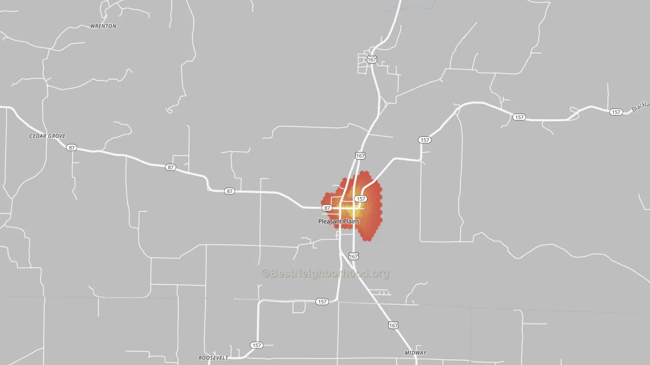 Walk Grade map of 72568, AR, walkable areas in green and car-dependent areas in red