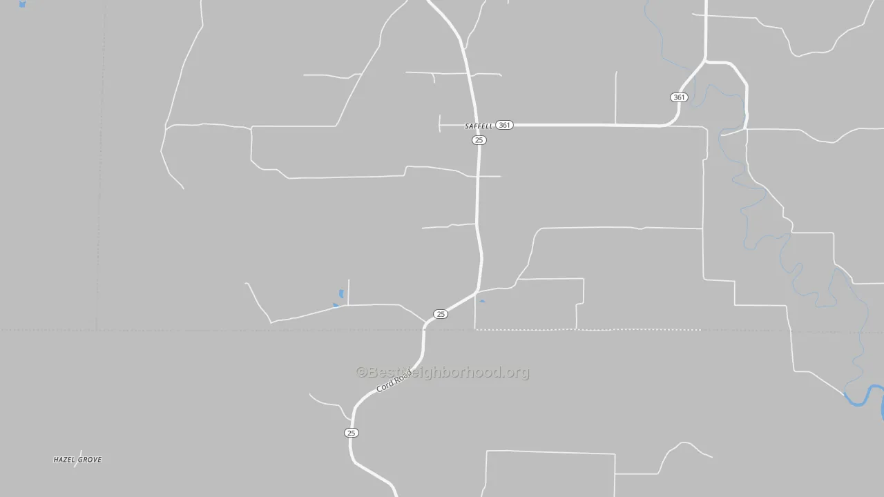 Walk Grade map of 72572, AR, walkable areas in green and car-dependent areas in red