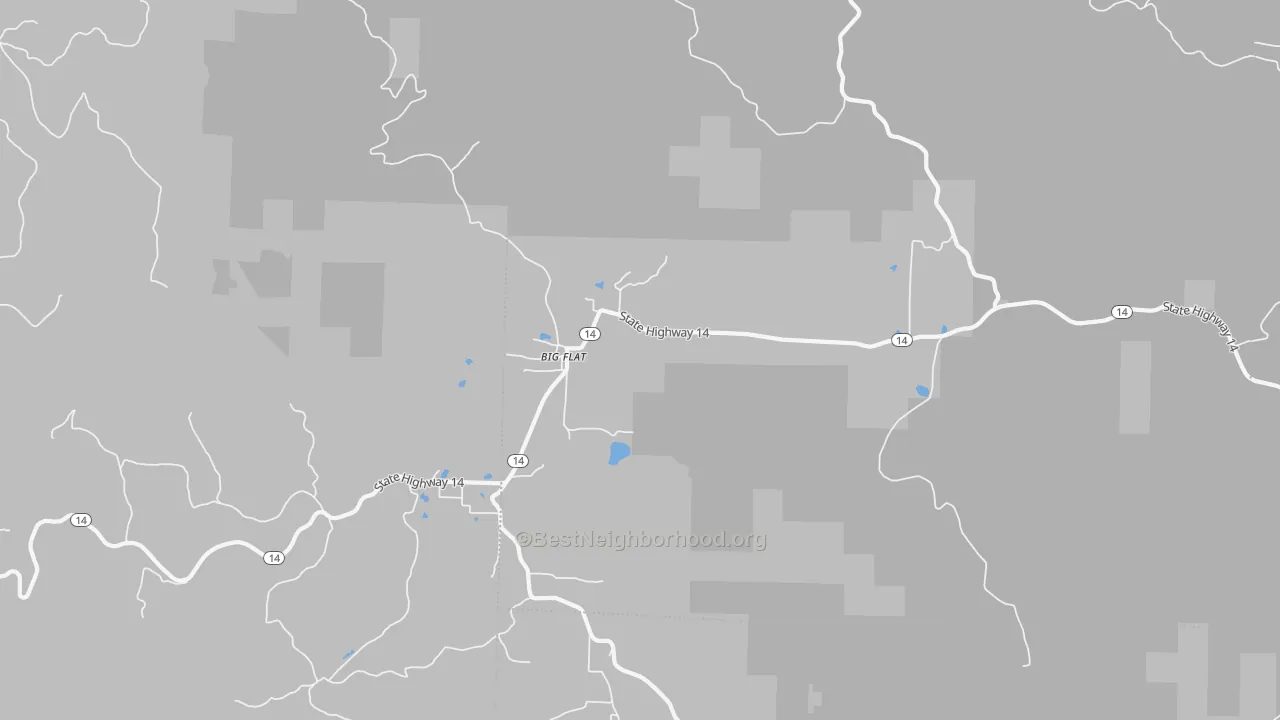 Walk Grade map of 72617, AR, walkable areas in green and car-dependent areas in red