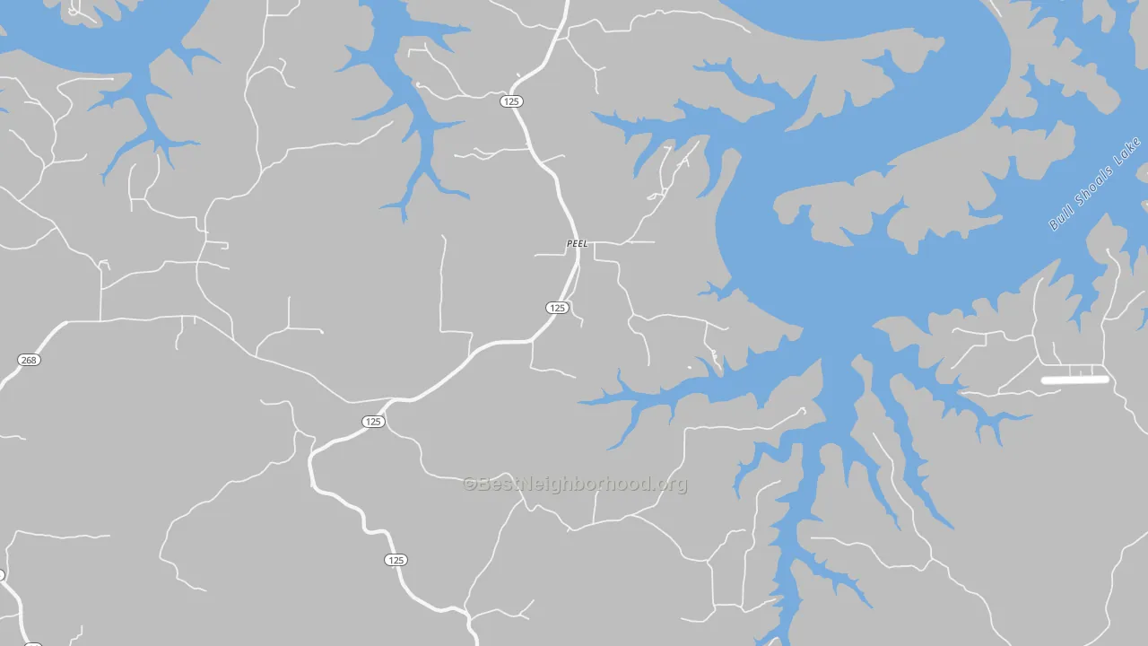 Walk Grade map of 72668, AR, walkable areas in green and car-dependent areas in red