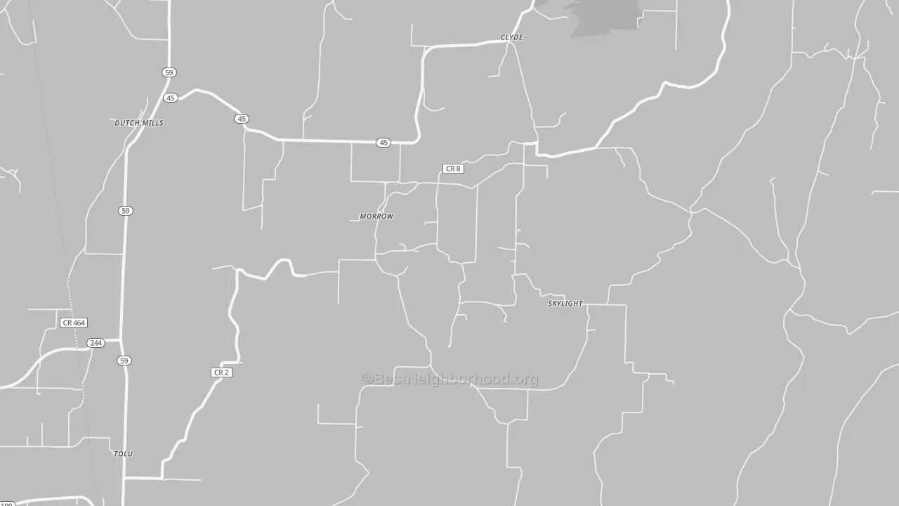 Walk Grade map of 72717, AR, walkable areas in green and car-dependent areas in red