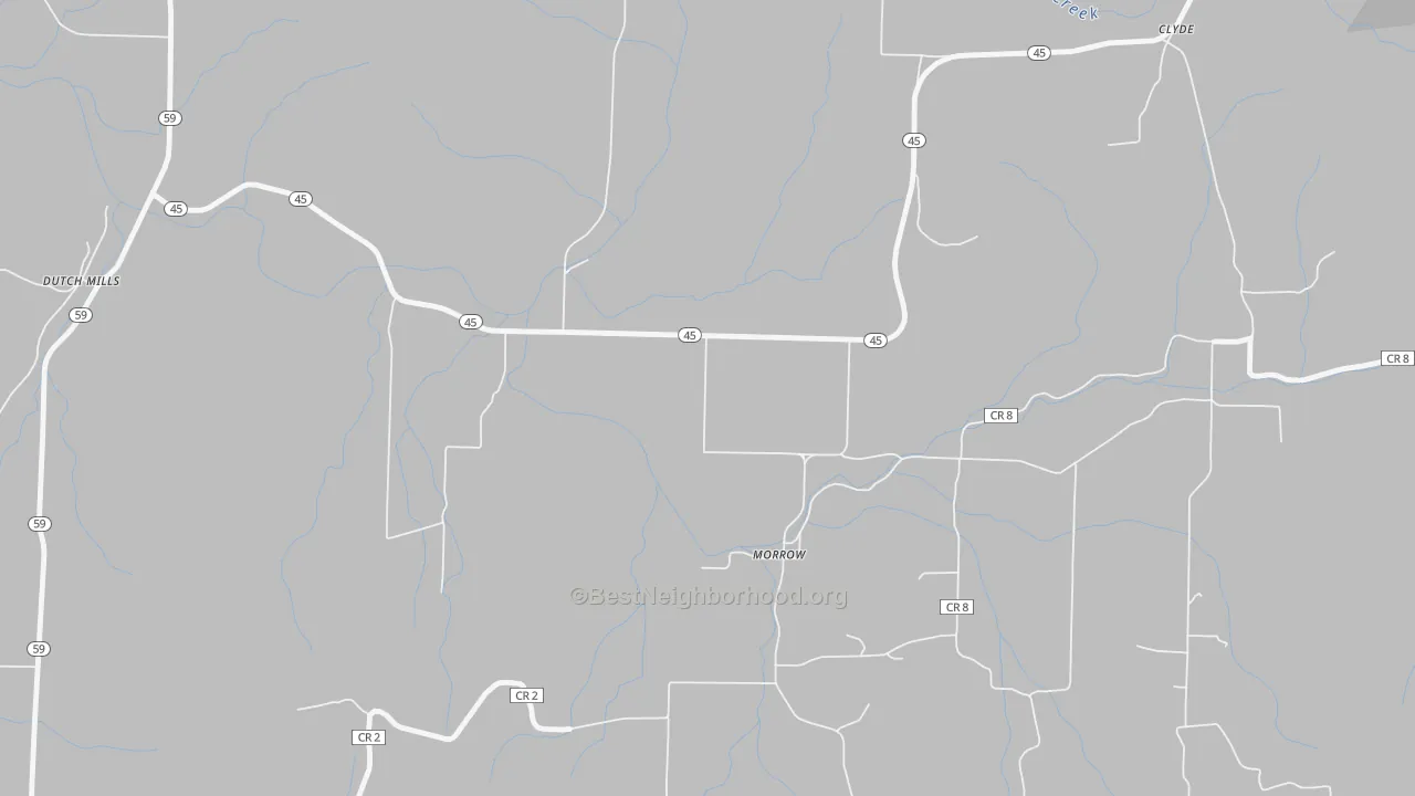 Walk Grade map of 72749, AR, walkable areas in green and car-dependent areas in red
