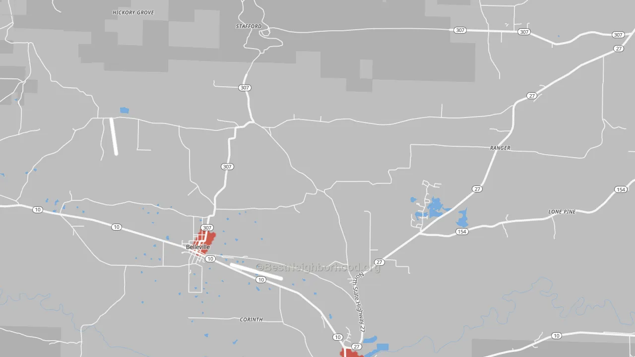 Walk Grade map of 72824, AR, walkable areas in green and car-dependent areas in red
