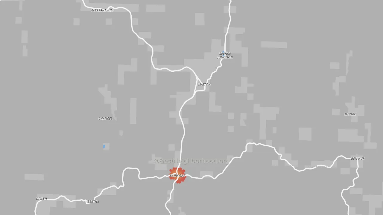 Walk Grade map of 72856, AR, walkable areas in green and car-dependent areas in red
