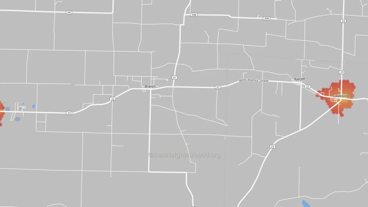 Walk Grade map of 72928, AR, walkable areas in green and car-dependent areas in red