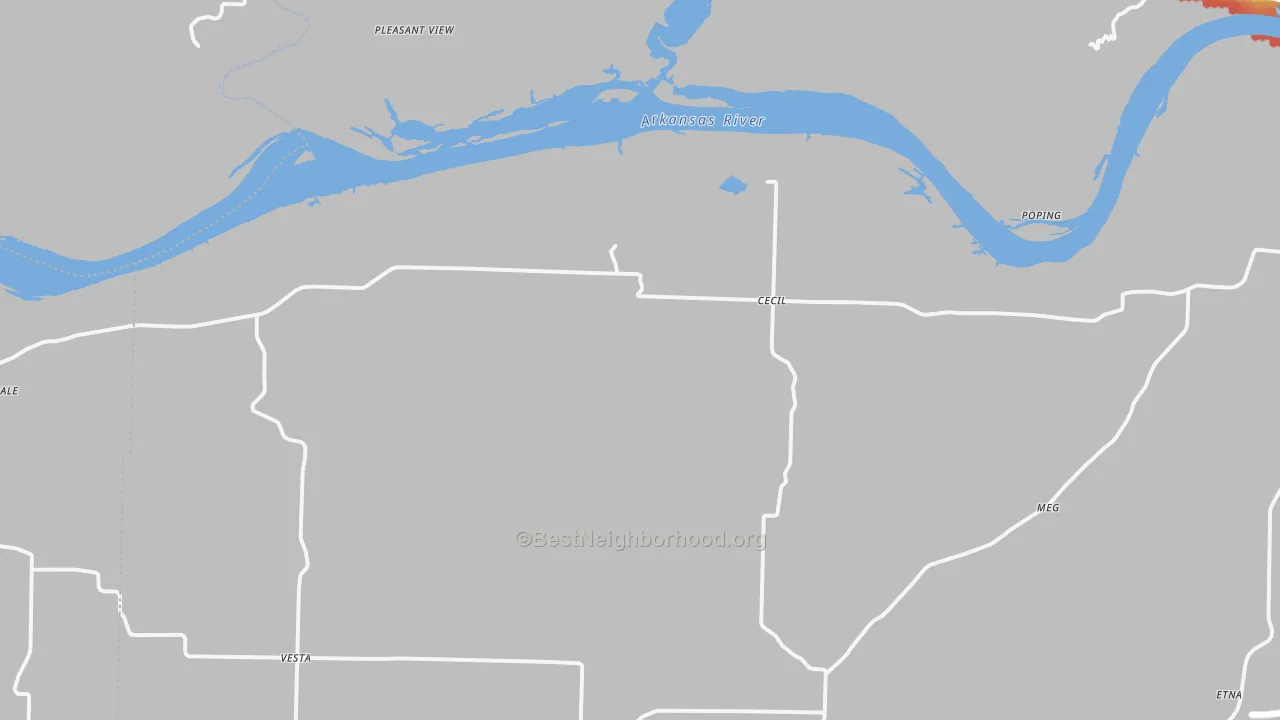 Walk Grade map of 72930, AR, walkable areas in green and car-dependent areas in red