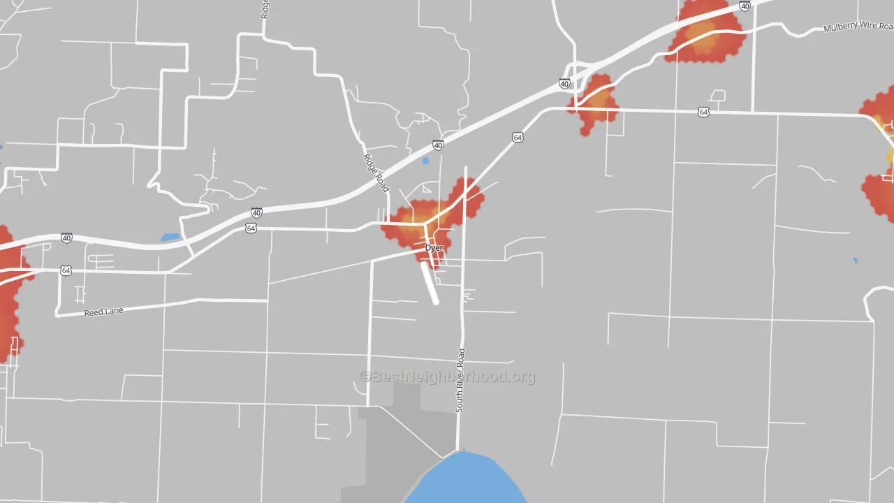 Walk Grade map of 72935, AR, walkable areas in green and car-dependent areas in red