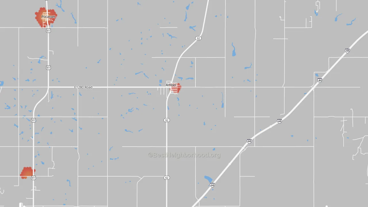 Walk Grade map of 73004, OK, walkable areas in green and car-dependent areas in red