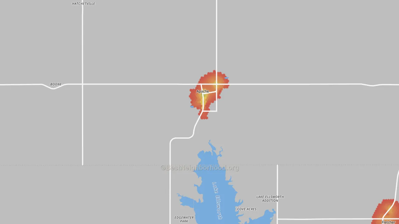 Walk Grade map of 73006, OK, walkable areas in green and car-dependent areas in red