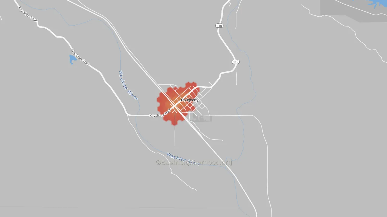 Walk Grade map of 73032, OK, walkable areas in green and car-dependent areas in red