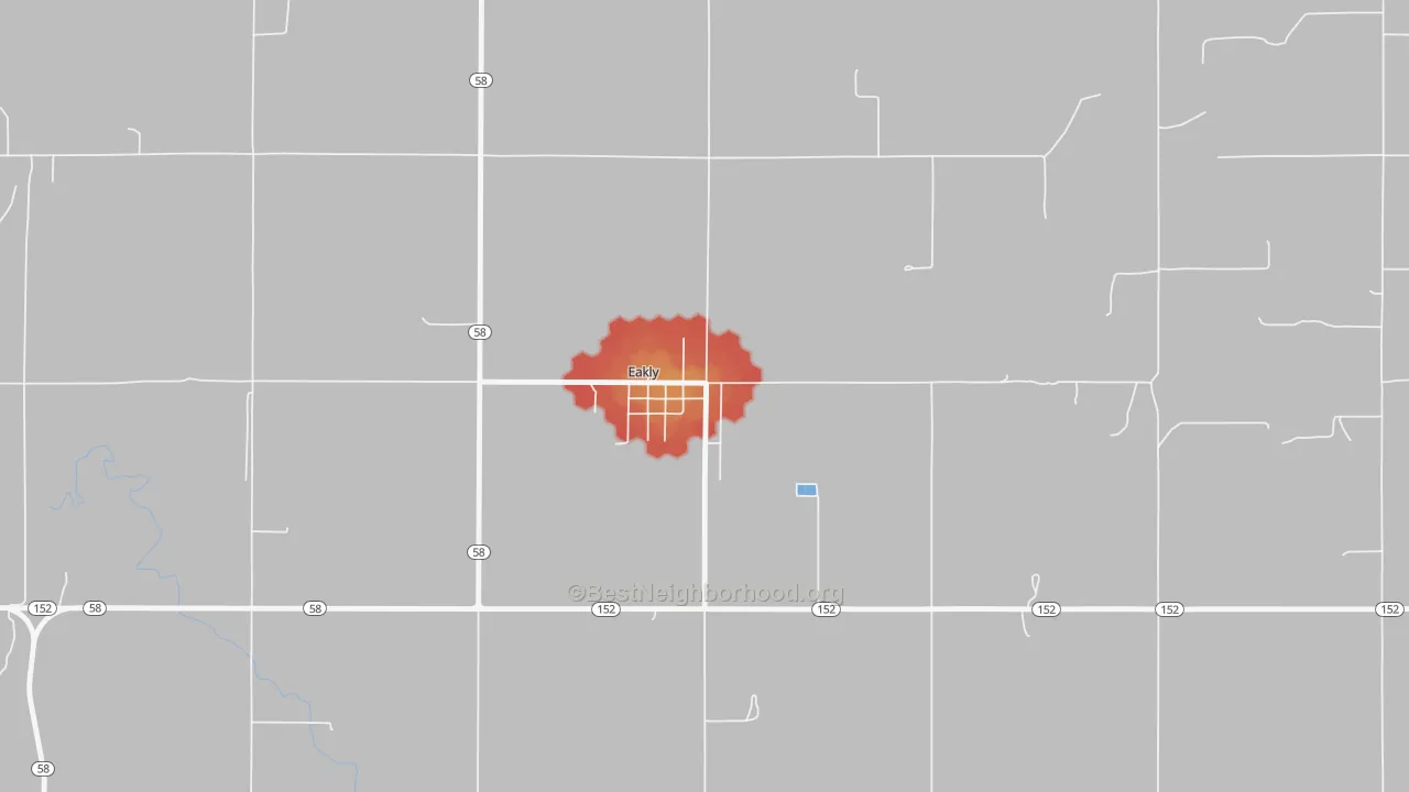 Walk Grade map of 73033, OK, walkable areas in green and car-dependent areas in red