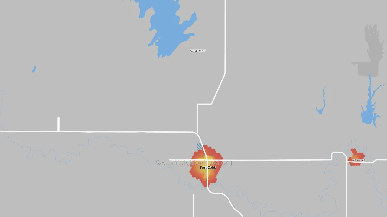 Walk Grade map of 73038, OK, walkable areas in green and car-dependent areas in red