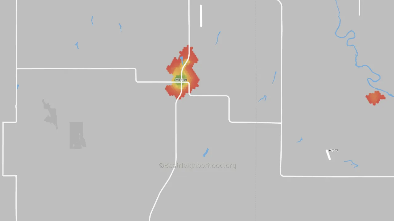 Walk Grade map of 73047, OK, walkable areas in green and car-dependent areas in red