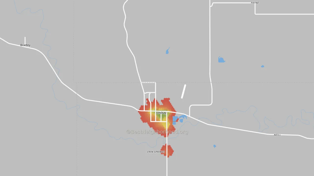Walk Grade map of 73052, OK, walkable areas in green and car-dependent areas in red