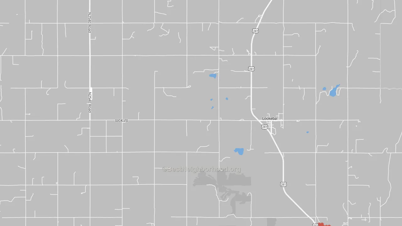 Walk Grade map of 73053, OK, walkable areas in green and car-dependent areas in red