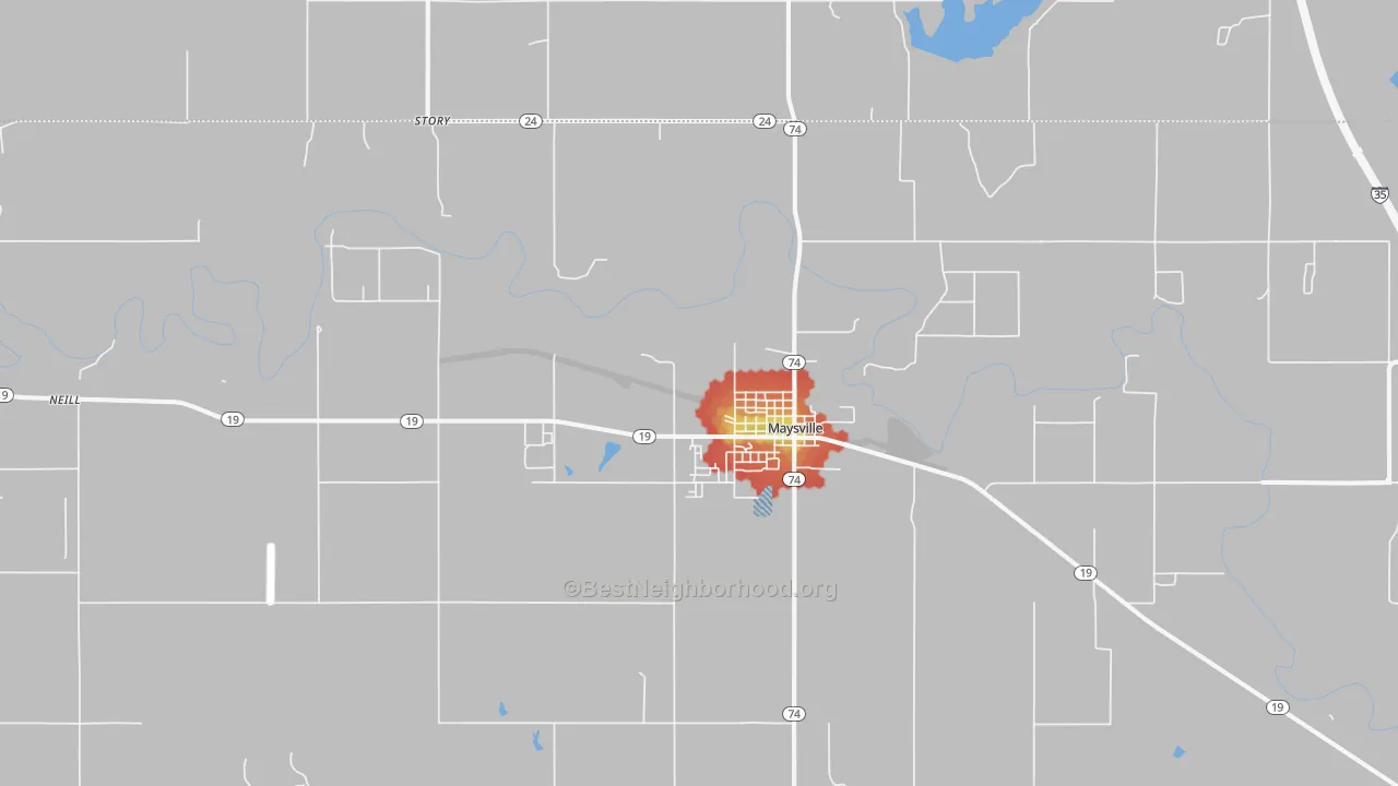 Walk Grade map of 73057, OK, walkable areas in green and car-dependent areas in red