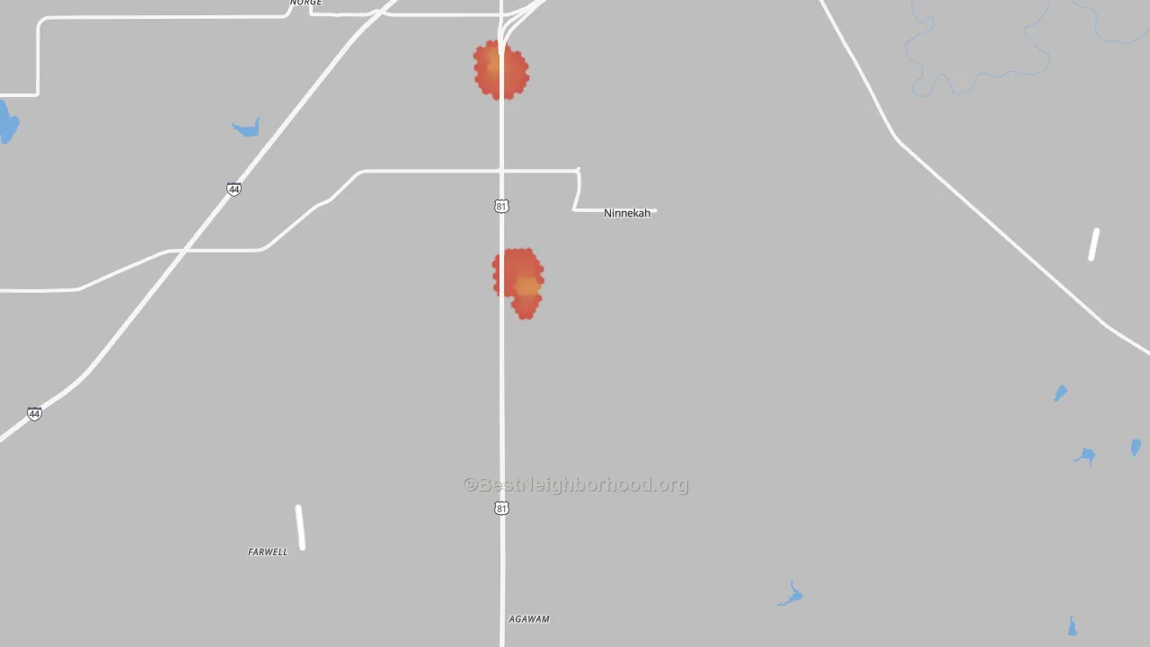 Walk Grade map of 73067, OK, walkable areas in green and car-dependent areas in red