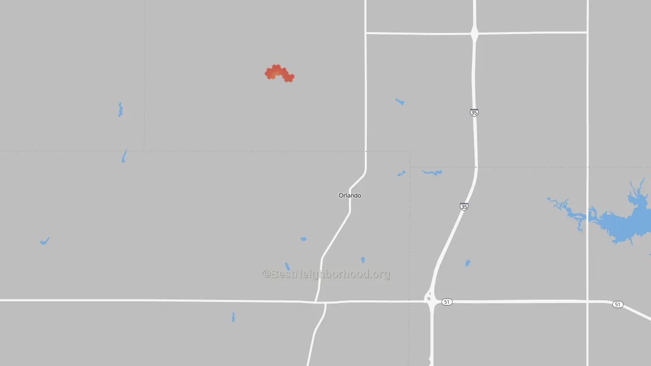 Walk Grade map of 73073, OK, walkable areas in green and car-dependent areas in red