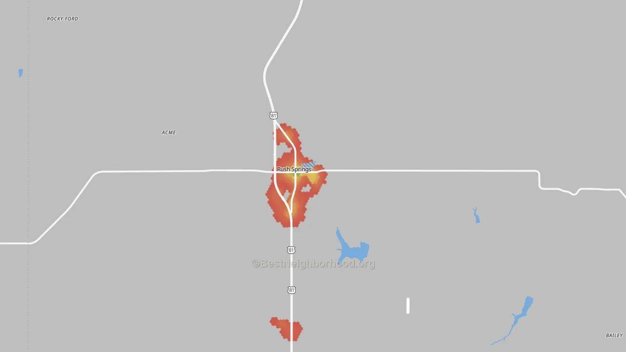 Walk Grade map of 73082, OK, walkable areas in green and car-dependent areas in red
