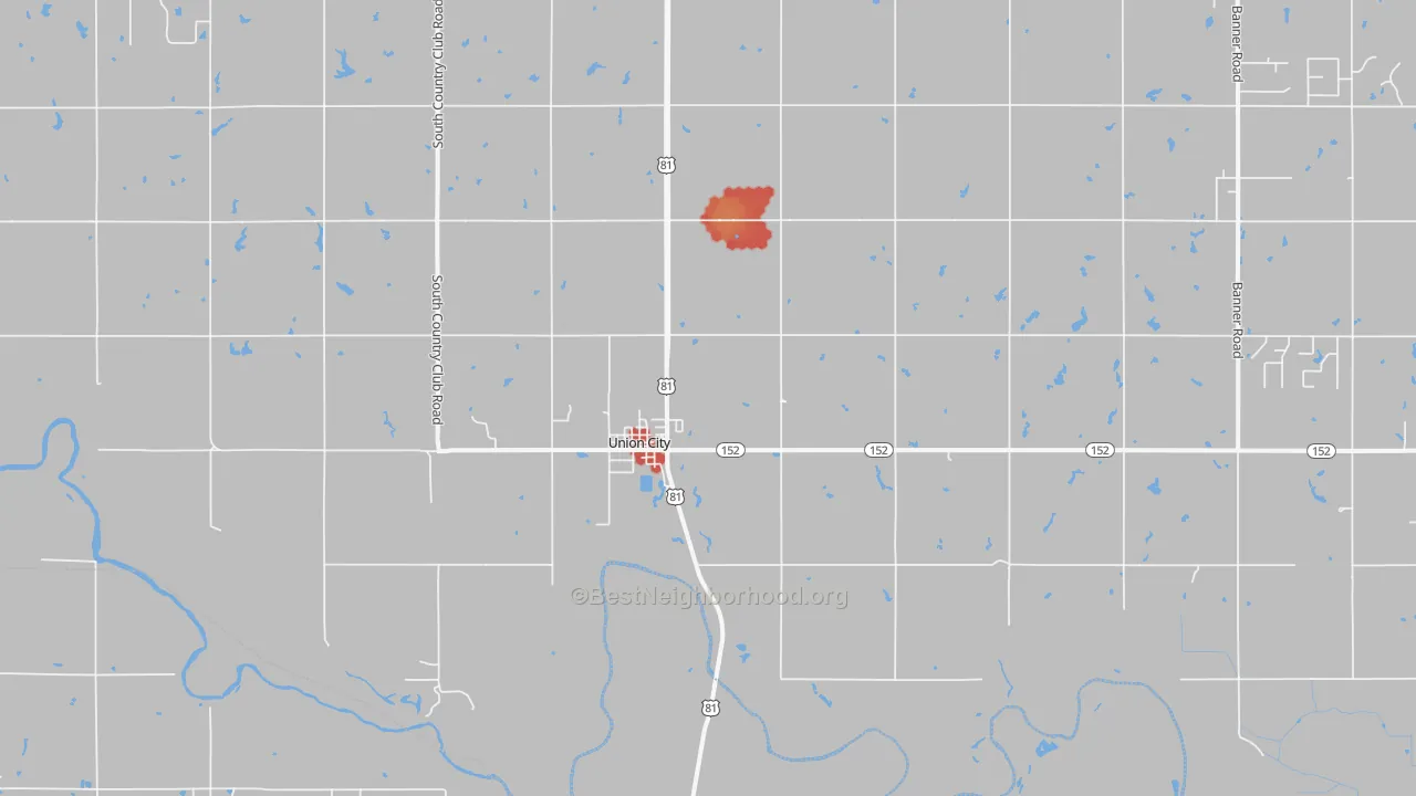 Walk Grade map of 73090, OK, walkable areas in green and car-dependent areas in red