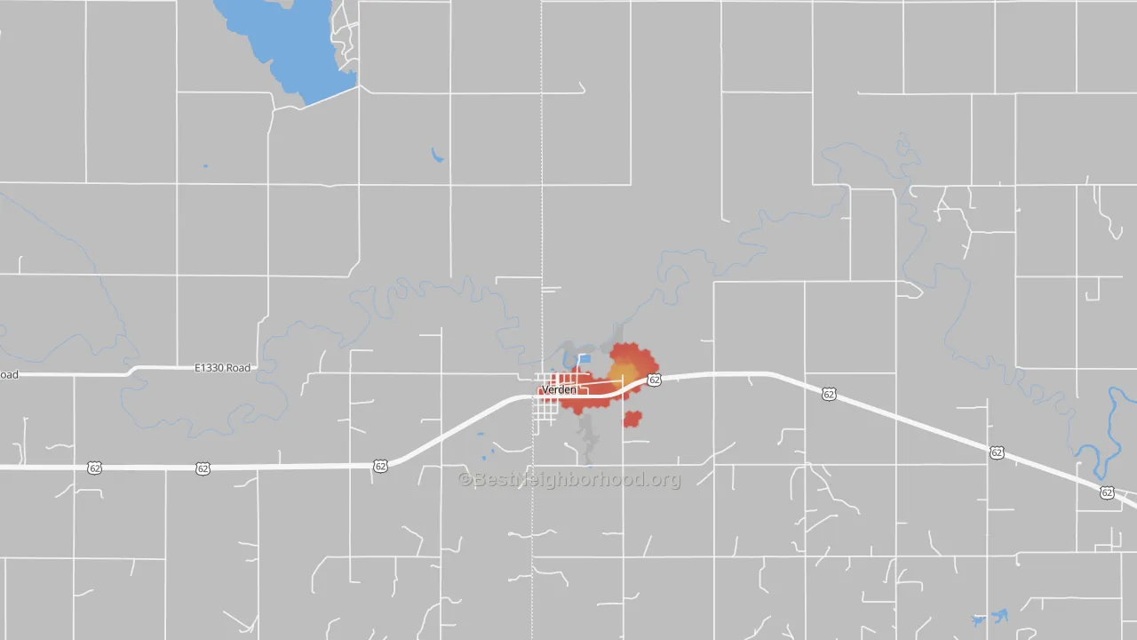 Walk Grade map of 73092, OK, walkable areas in green and car-dependent areas in red