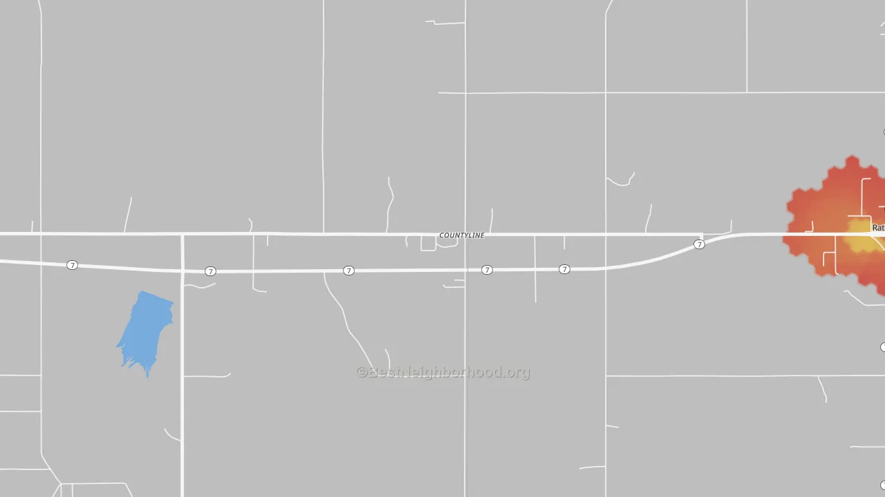 Walk Grade map of 73425, OK, walkable areas in green and car-dependent areas in red