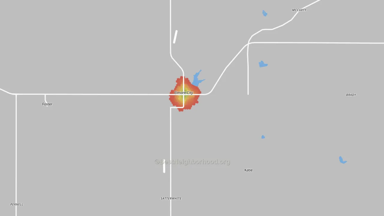 Walk Grade map of 73433, OK, walkable areas in green and car-dependent areas in red