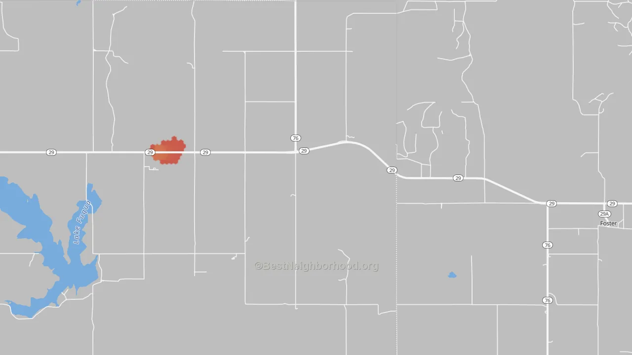 Walk Grade map of 73434, OK, walkable areas in green and car-dependent areas in red