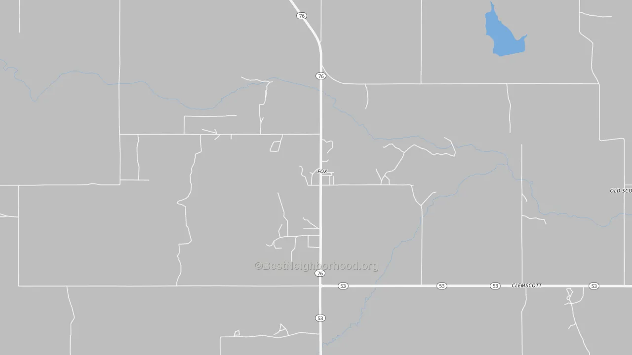 Walk Grade map of 73435, OK, walkable areas in green and car-dependent areas in red