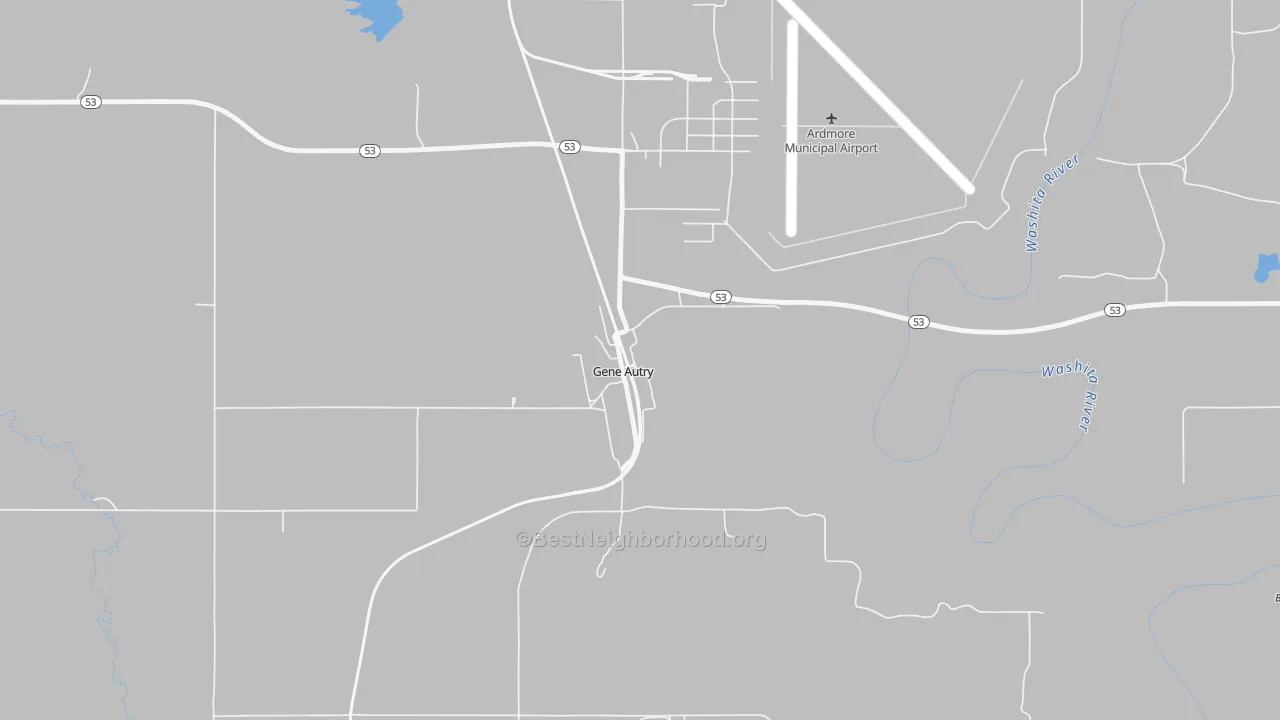 Walk Grade map of 73436, OK, walkable areas in green and car-dependent areas in red
