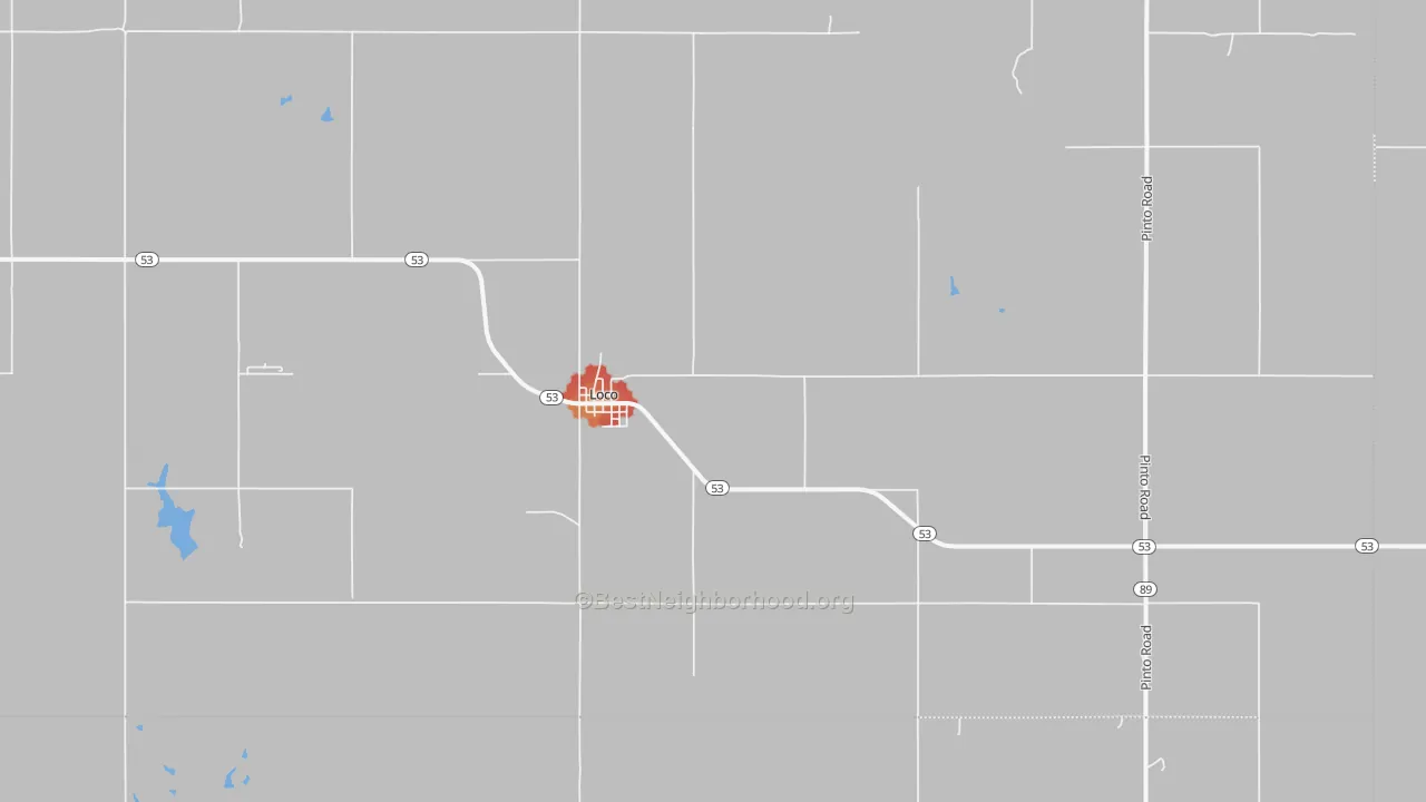 Walk Grade map of 73442, OK, walkable areas in green and car-dependent areas in red