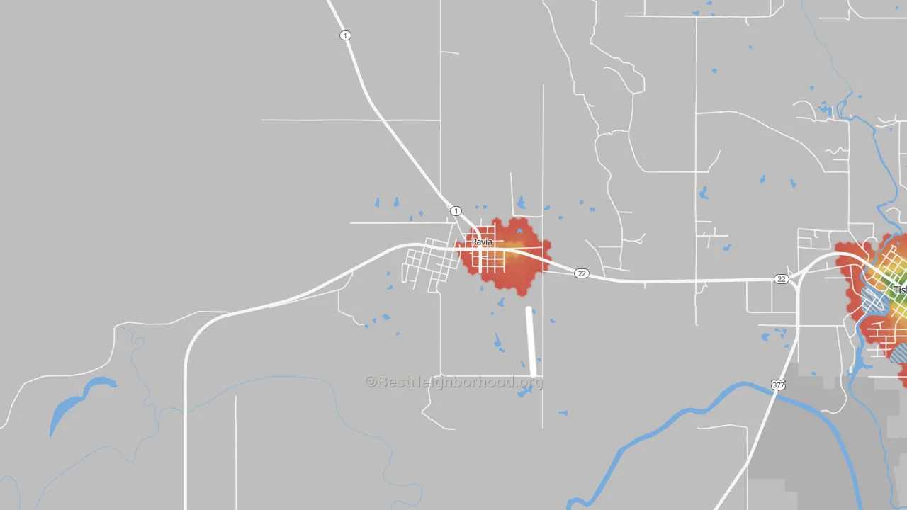 Walk Grade map of 73455, OK, walkable areas in green and car-dependent areas in red