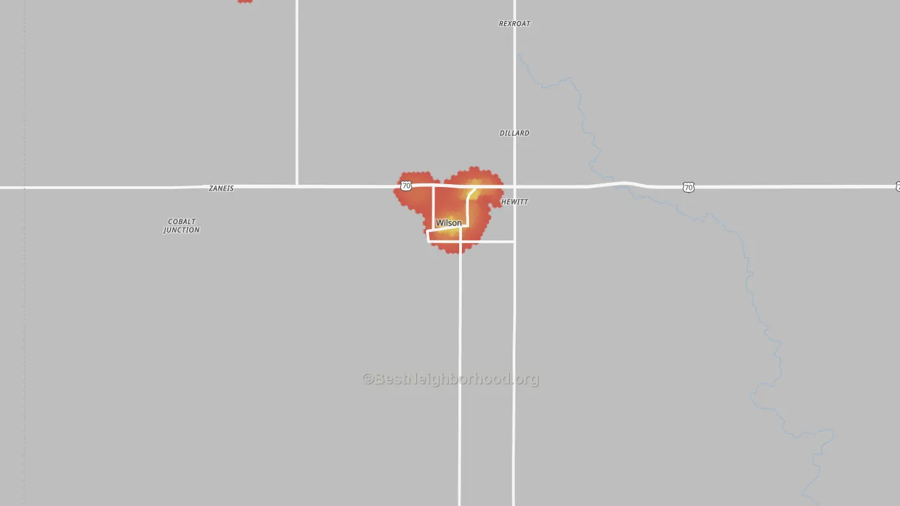 Walk Grade map of 73463, OK, walkable areas in green and car-dependent areas in red