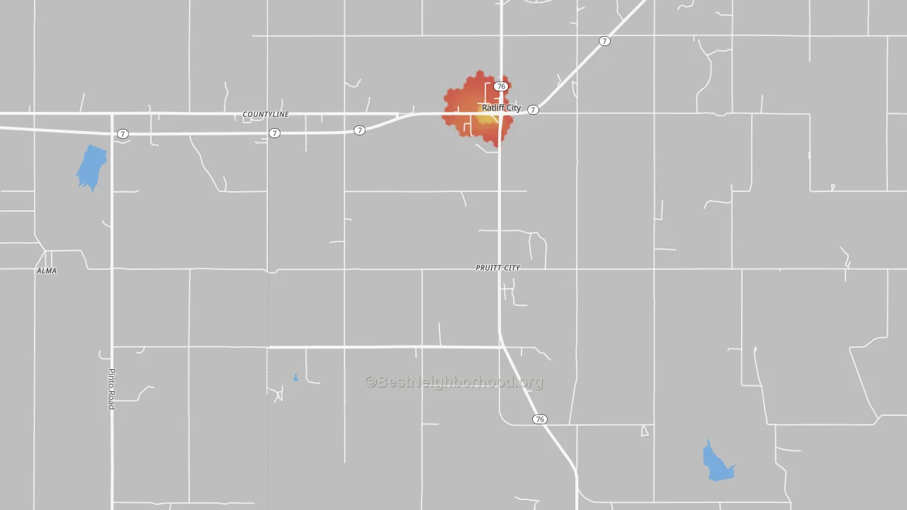 Walk Grade map of 73481, OK, walkable areas in green and car-dependent areas in red