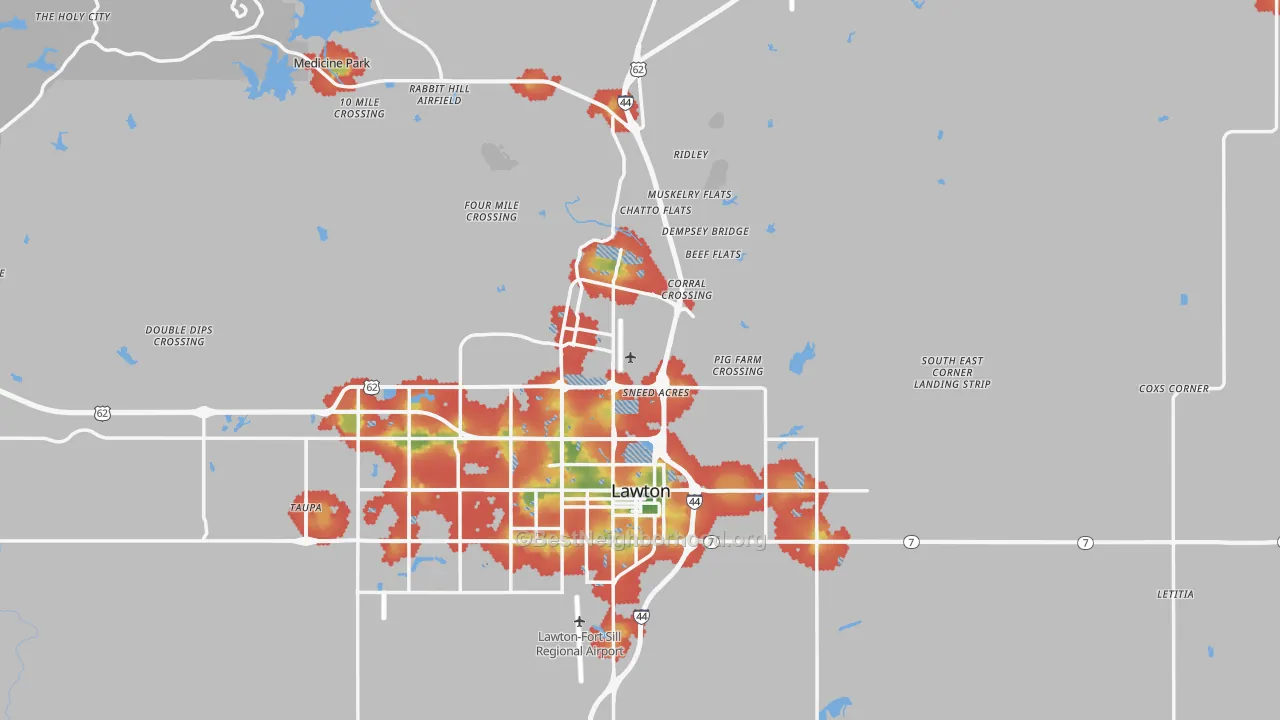 Walk Grade map of 73507, OK, walkable areas in green and car-dependent areas in red