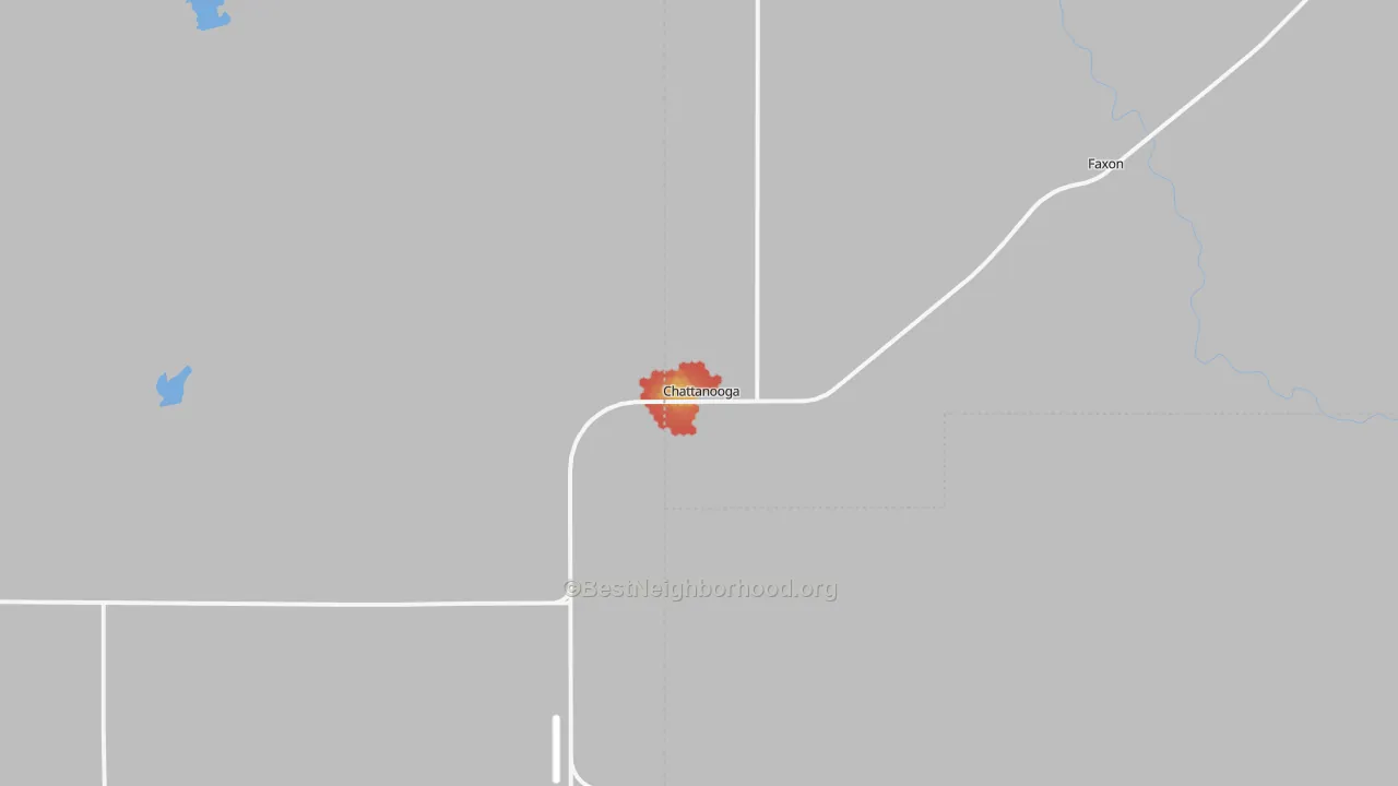 Walk Grade map of 73528, OK, walkable areas in green and car-dependent areas in red
