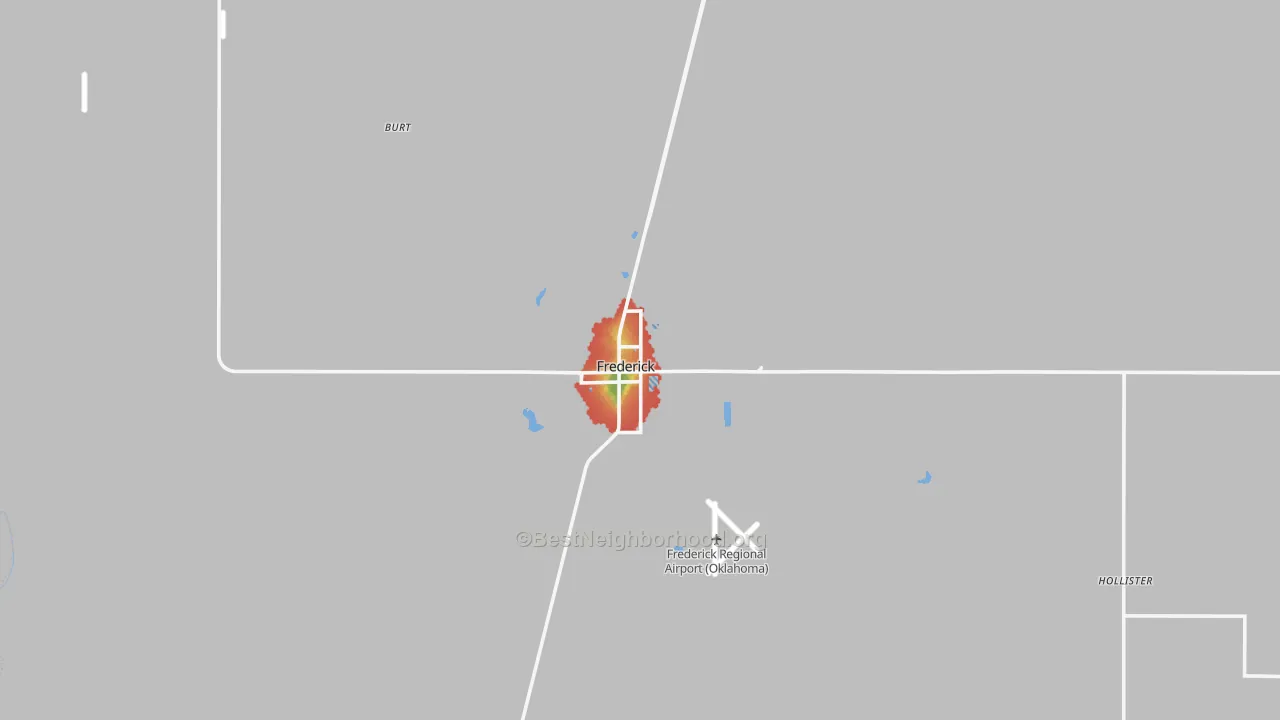 Walk Grade map of 73542, OK, walkable areas in green and car-dependent areas in red