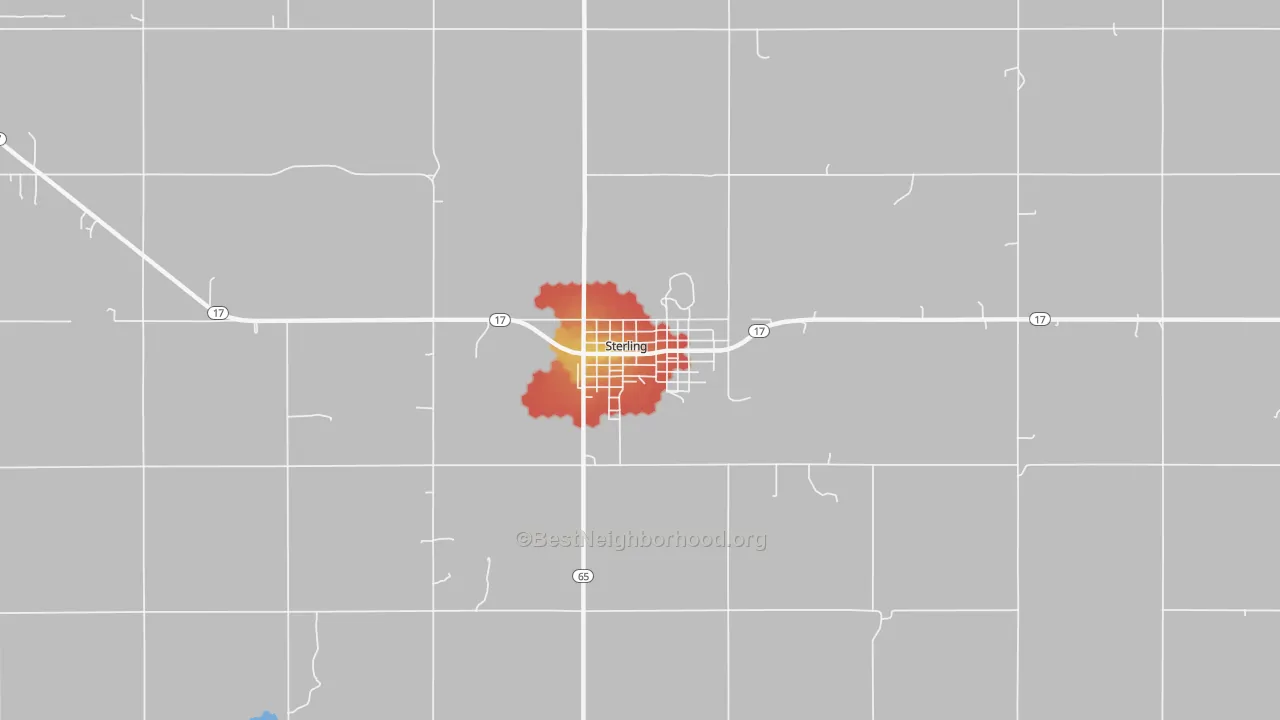 Walk Grade map of 73567, OK, walkable areas in green and car-dependent areas in red