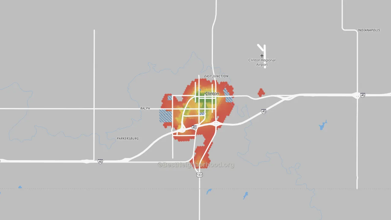 Walk Grade map of 73601, OK, walkable areas in green and car-dependent areas in red
