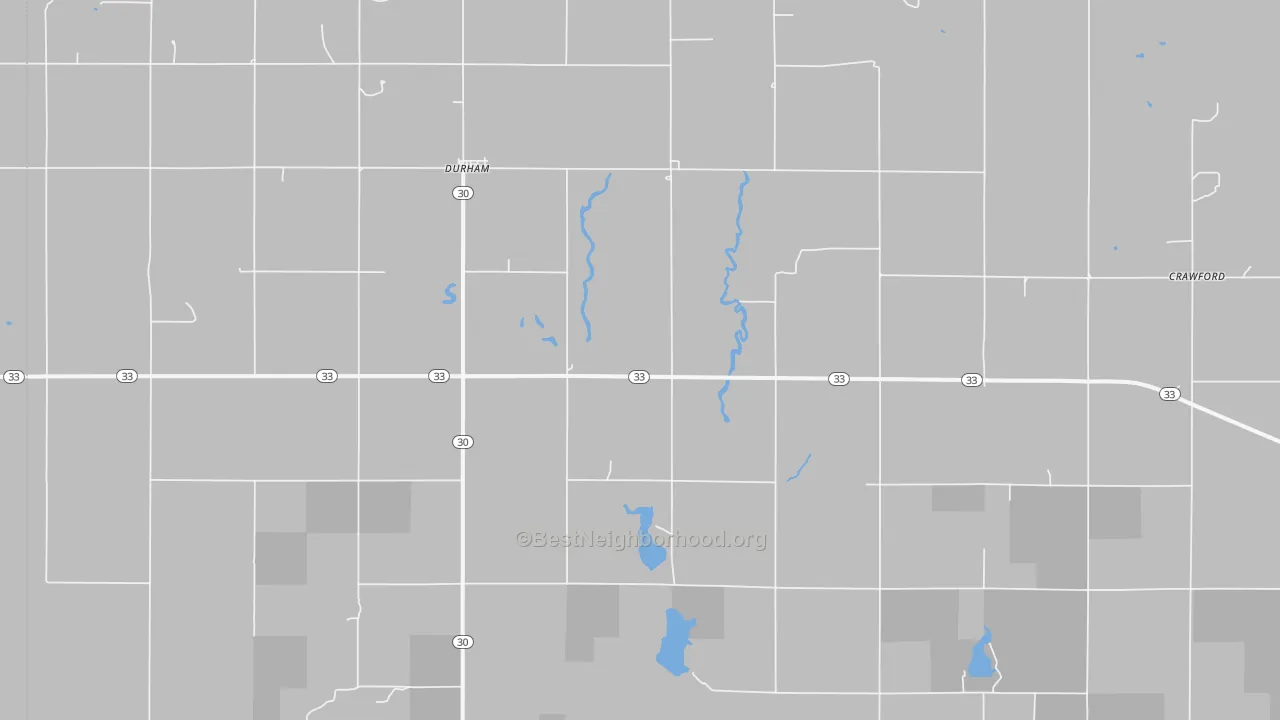 Walk Grade map of 73642, OK, walkable areas in green and car-dependent areas in red