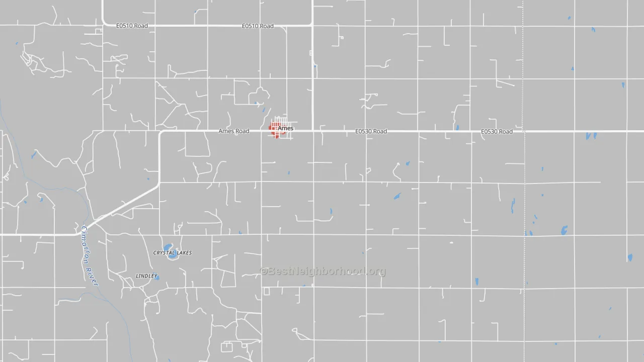 Walk Grade map of 73718, OK, walkable areas in green and car-dependent areas in red