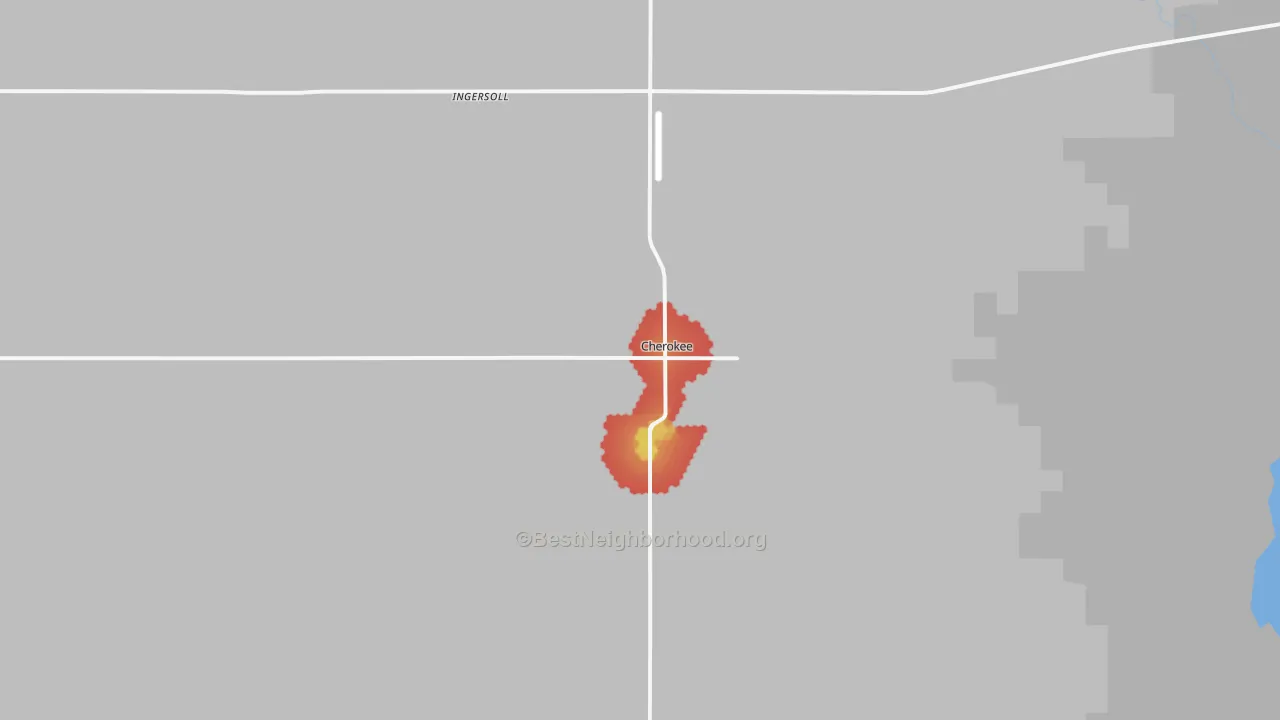 Walk Grade map of 73728, OK, walkable areas in green and car-dependent areas in red